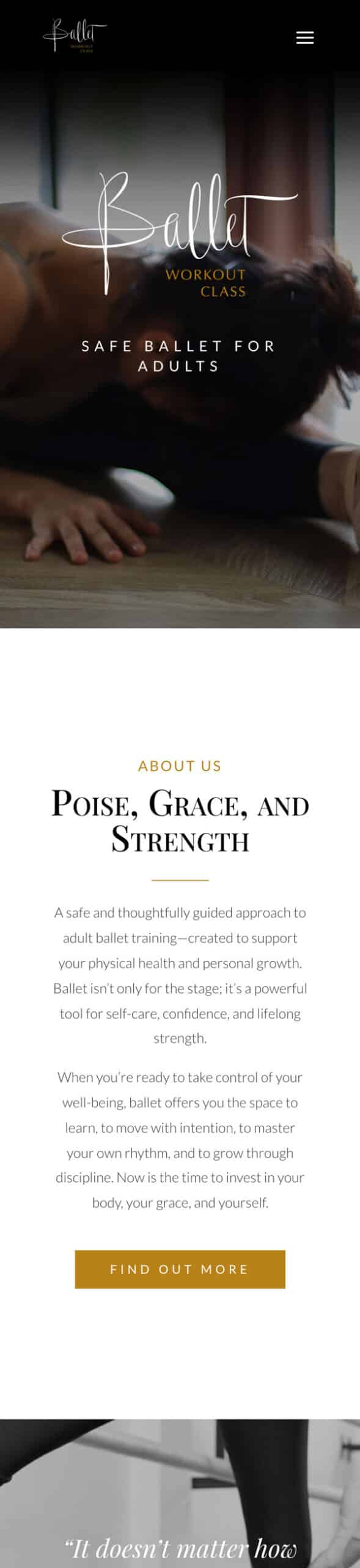Ballet Workout Class website on mobile