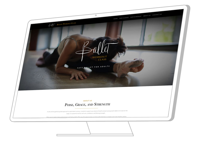 Ballet Workout Class website shown on a monitor