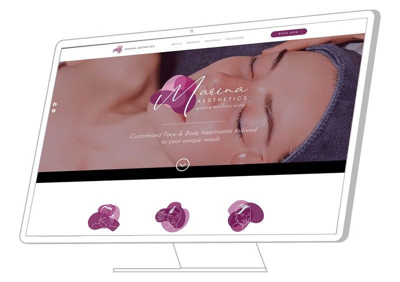 Marina Aesthetics website shown on a monitor