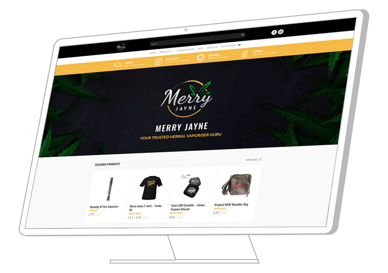 merryjayne website shown on a monitor