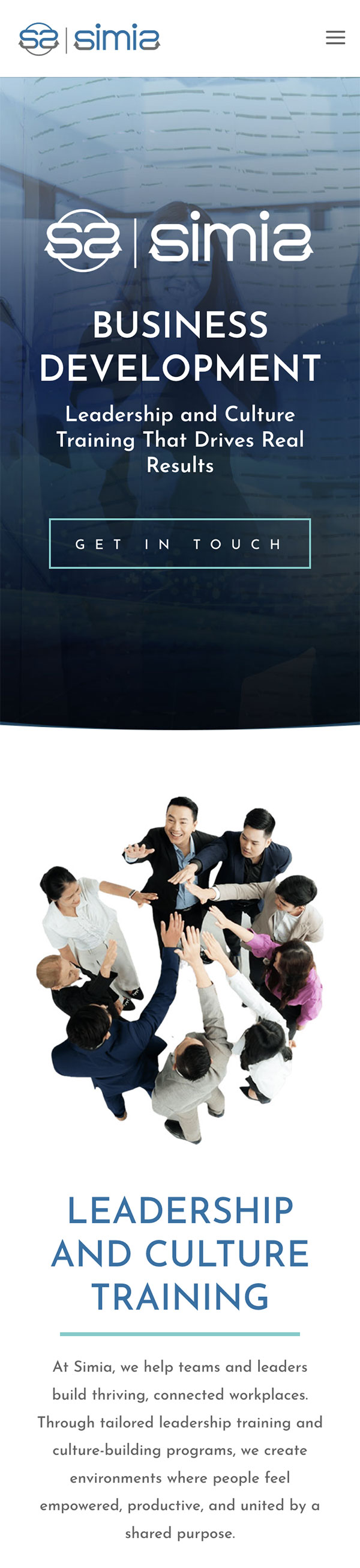 Simia Business Development website on mobile