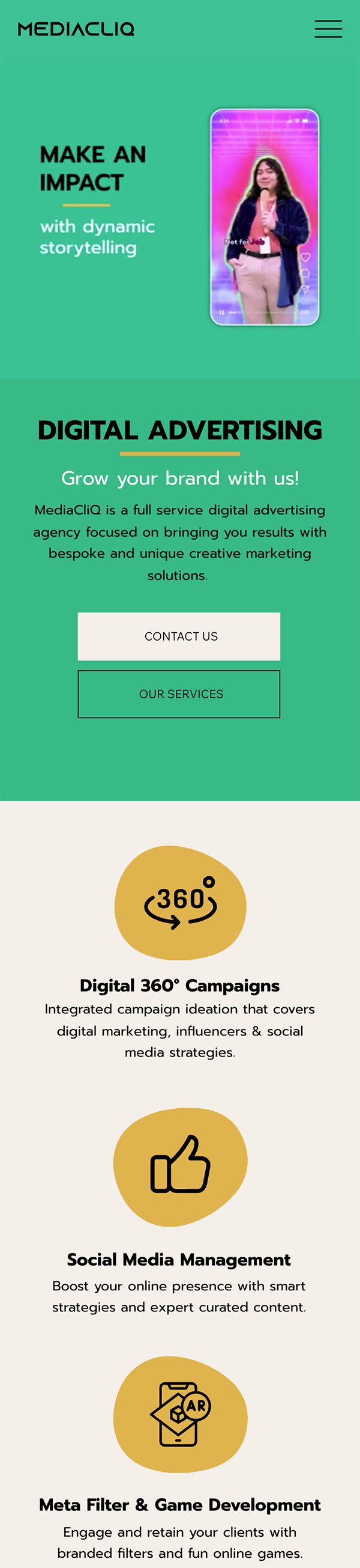 MediaCliQ website on mobile