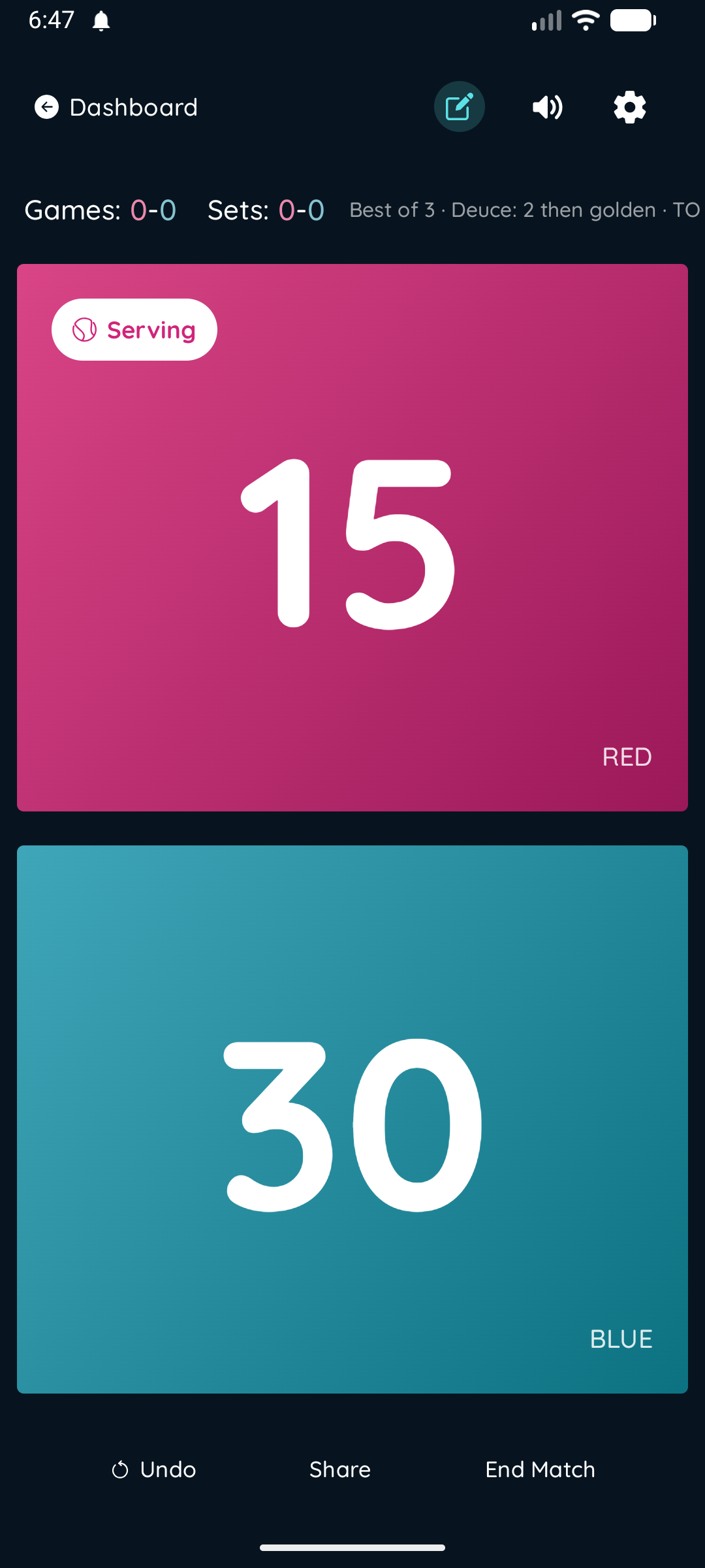 PointSyn live scoring screen